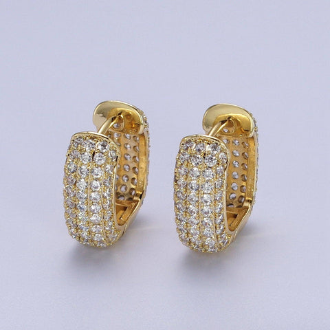 14K Gold Filled Double Sided Micro Paved CZ Wide Square Huggie Earrings | V018