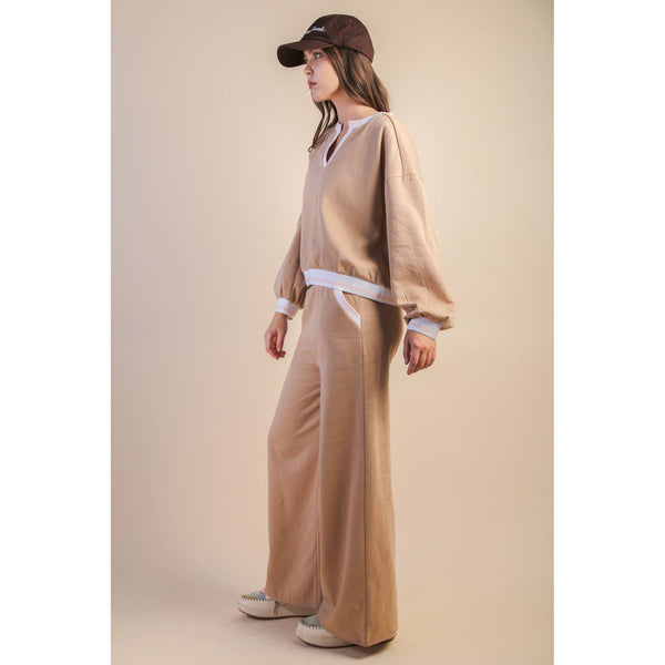 Block Band Detail Comfy Knit Top & Pants Set