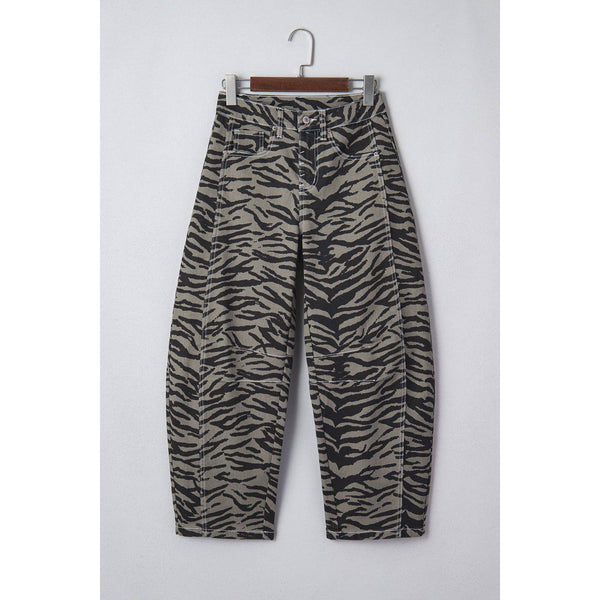 Zebra Stripe Denim Wide Barrel Leg Jeans