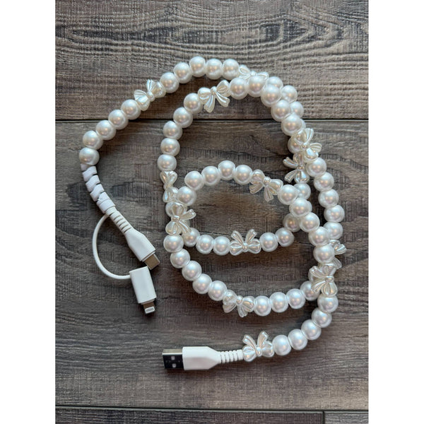 Bows Beaded Phone Charger with Lightning & USB-C Cable