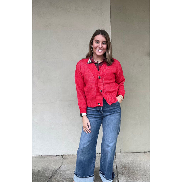 Faux Collar Red Plaid With Rhinestones