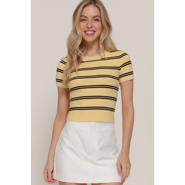 Short Sleeve Crew Neck Striped Sweater