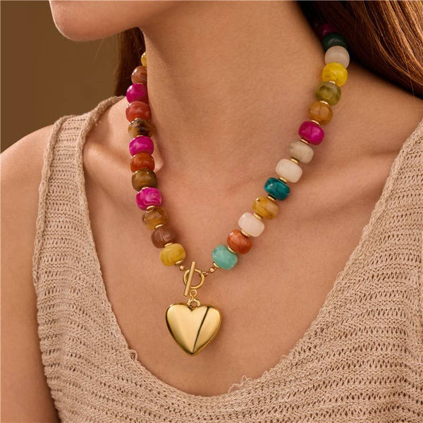 JOSSLYN by wall to wall - MULTI BEADED HEART CHARM TOGGLE NECKLACE | 40NK9700