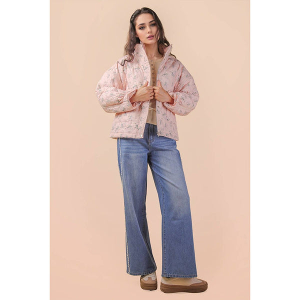 Floral Print Quilted Oversized Casual Jacket
