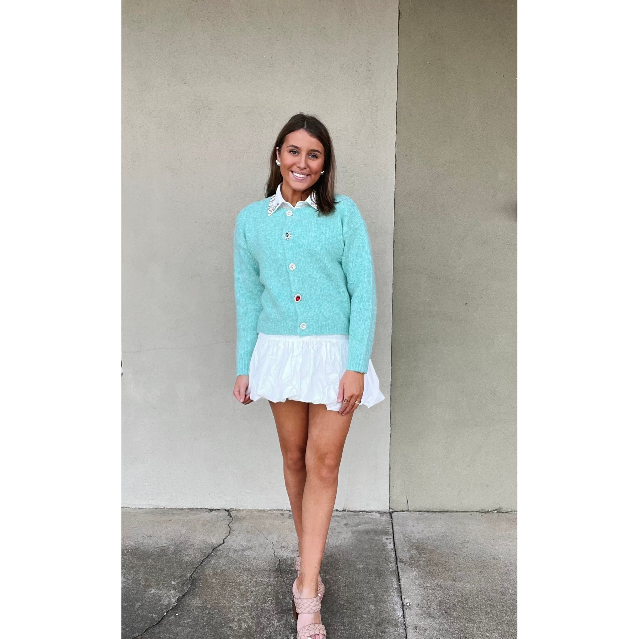 Faux Collar White Rhinestone