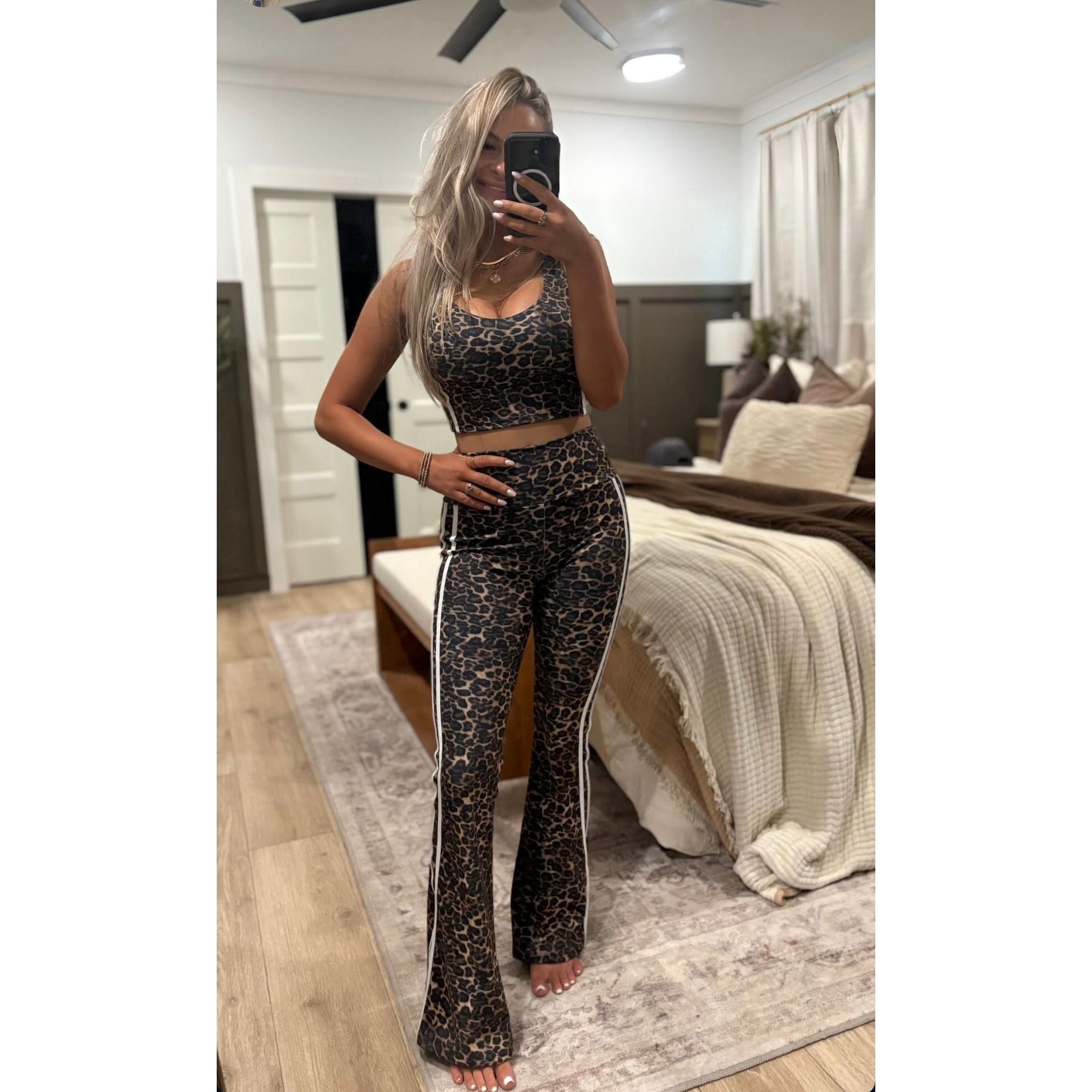 Leopard Print Crop Tank with Side Stripe