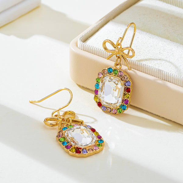 JOSSLYN by wall to wall - Bow & Emerald-Cut Rainbow Crystal Drop Earrings | 80E62407