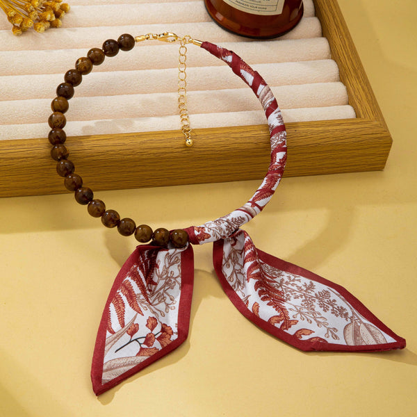 JOSSLYN by wall to wall - Silky Scarf & Beaded Strand Collar Choker Necklace| 80N93970