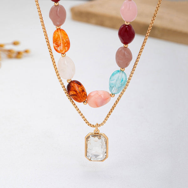 JOSSLYN by wall to wall - 
Multi-Color Stone & Crystal Pendant Necklace | 80N92955