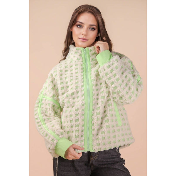 Oversized Checker Fleece Jacket