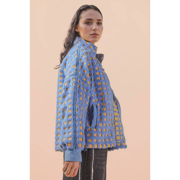 Oversized Checker Fleece Jacket