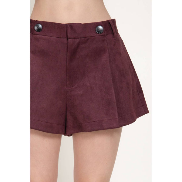 Suede Shorts With Buttons And Pleats - Mocha Brown