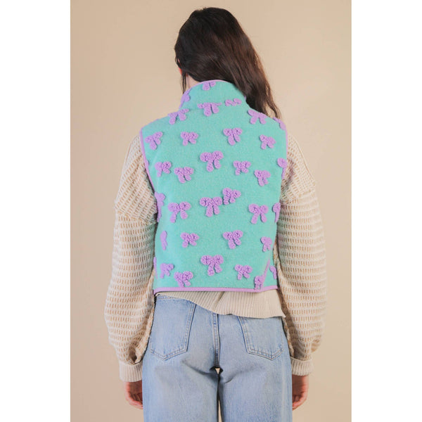 Textured Bow & Floral Printed Vest