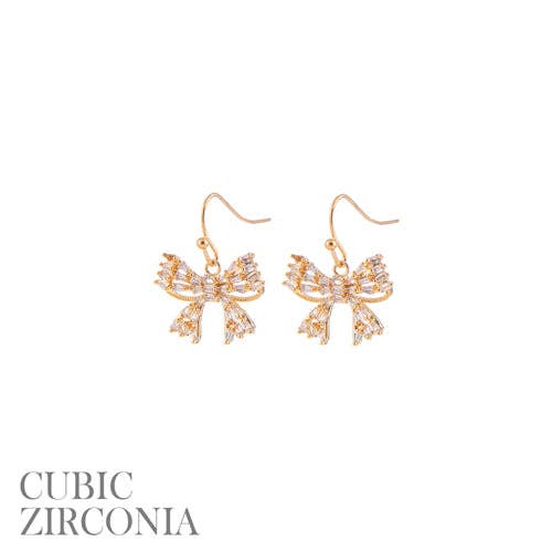 Gold Rhinestone Bow Earring