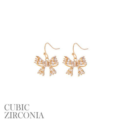 Gold Rhinestone Bow Earring