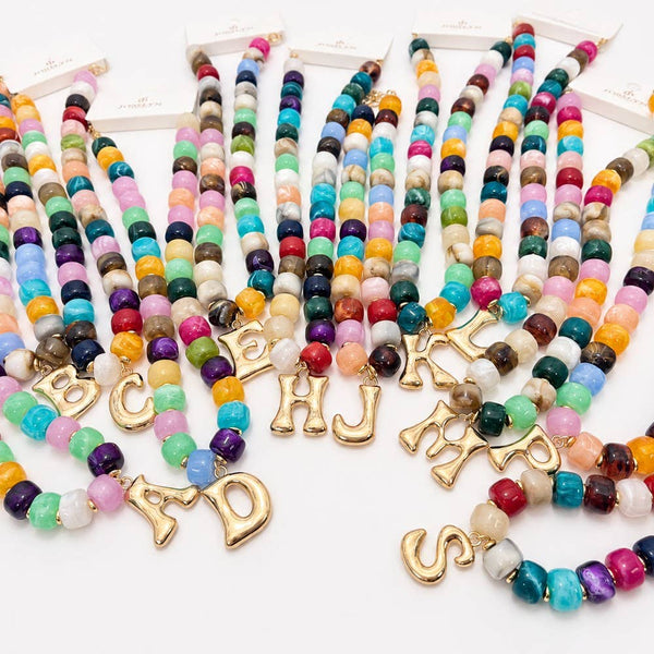 JOSSLYN by wall to wall - Multi Chunky Beaded Initial Charm Necklace Set | 40NK9655
