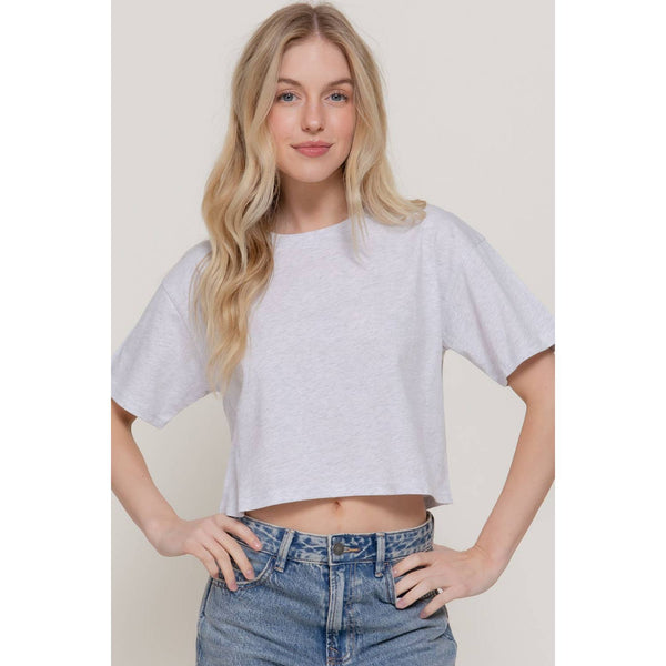 Short Sleeve Crew Neck Oversize Crop Cotton Knit Tee