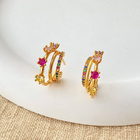 Dipped Shop - Colorful Zircon Rose Stud Earrings DPJE1269