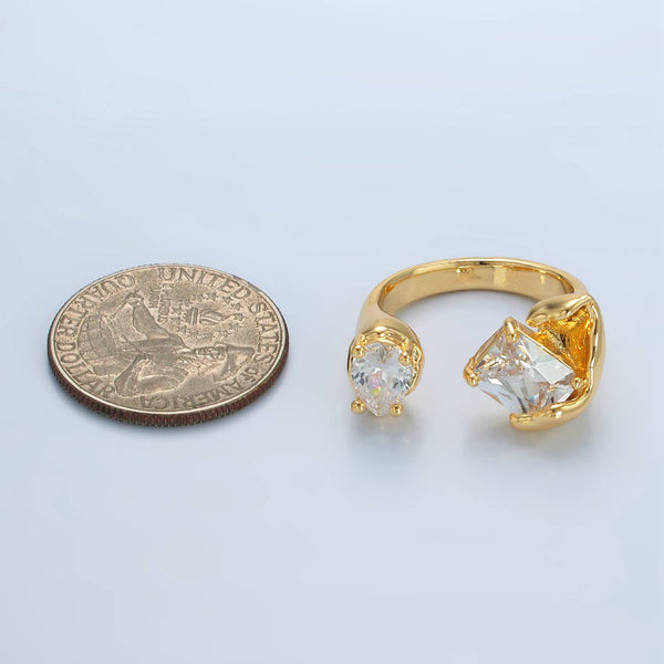 24K Gold Filled CZ Baguette Teardrop Molten Wrap Ring | U339