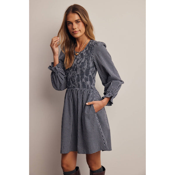 Smocked Gingham Mini Dress