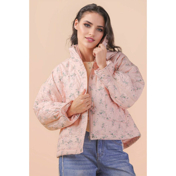 Floral Print Quilted Oversized Casual Jacket