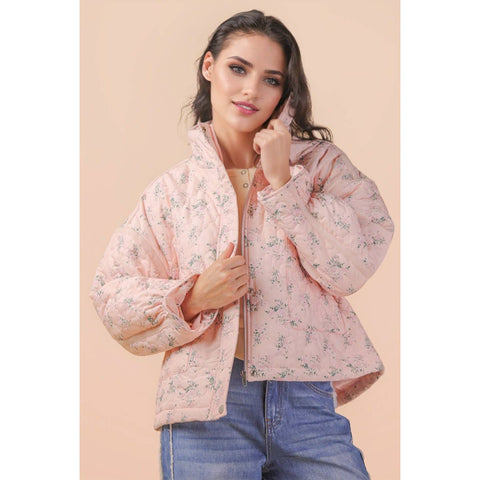 Floral Print Quilted Oversized Casual Jacket