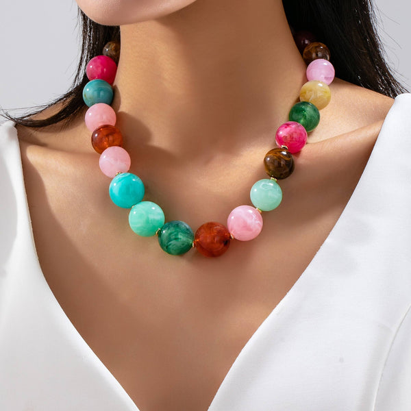 Vintage-Inspired Multi Marbled Resin Necklace