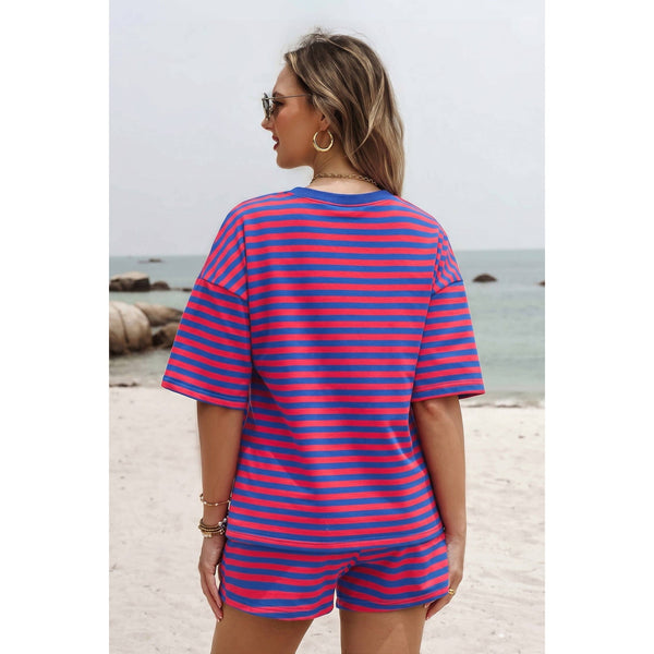 1 the Woman - Striped Cotton Pullover Short 2 PC Sets S-4X