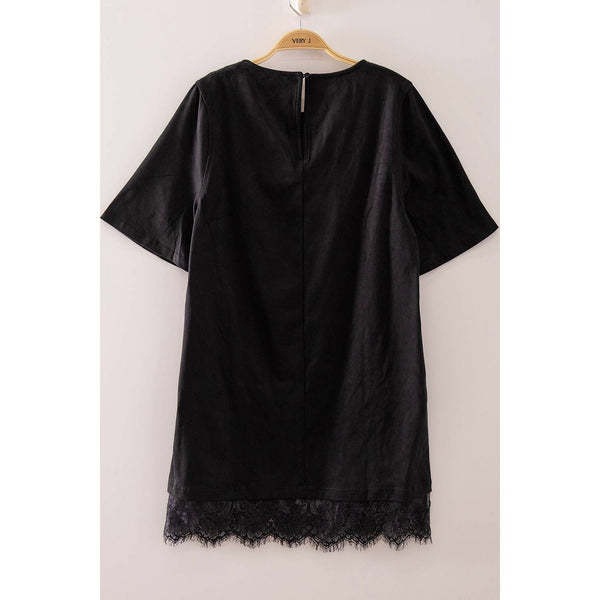 Faux Suede Lace Hem Mini Dress
