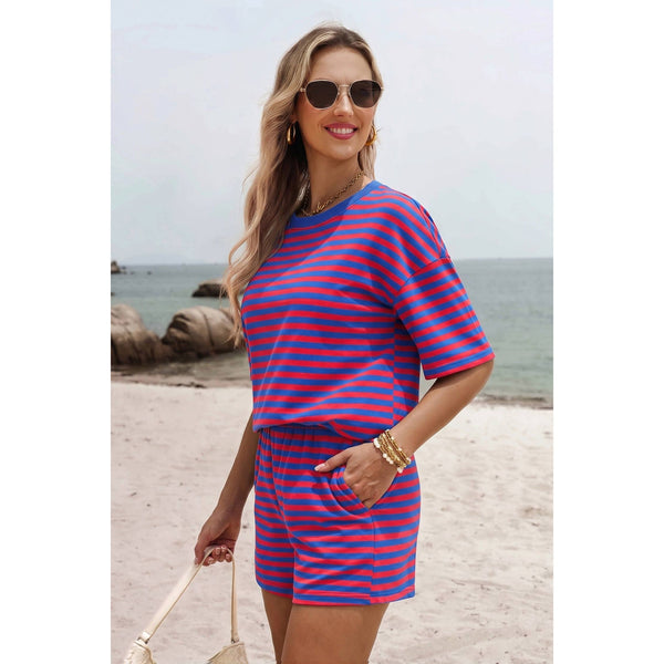 1 the Woman - Striped Cotton Pullover Short 2 PC Sets S-4X