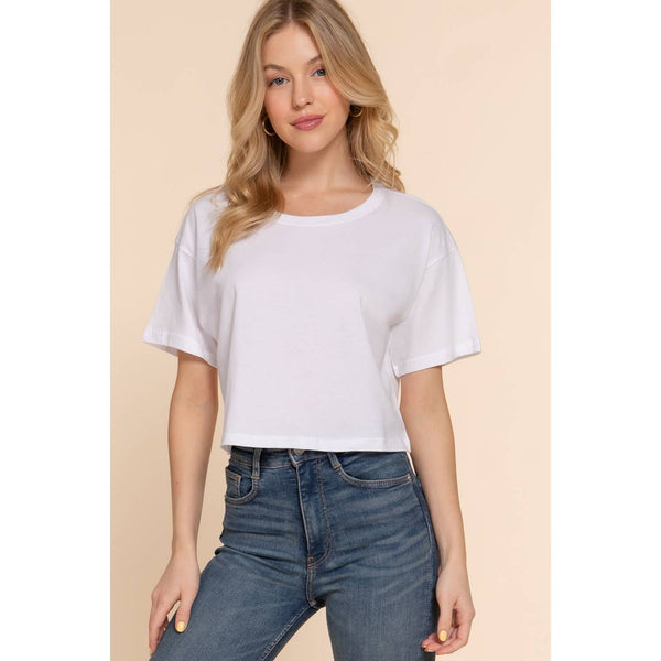 Short Sleeve Crew Neck Oversize Crop Cotton Knit Tee