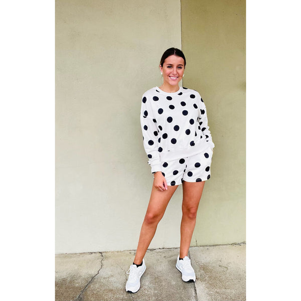 Polka Dot Pullover Drawstring Short Set
