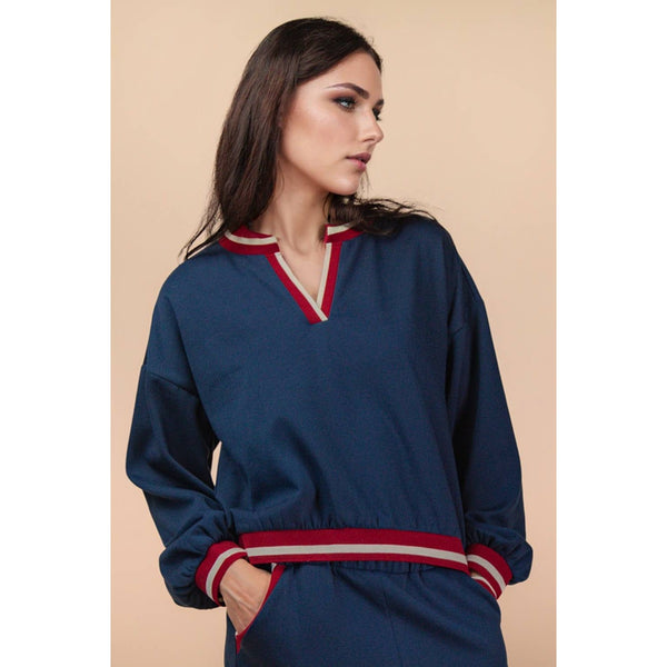 Block Band Detail Comfy Knit Top & Pants Set