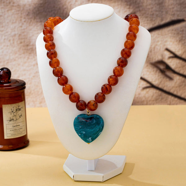 JOSSLYN by wall to wall - Marbled Bead Heart Pendant Statement Necklace | 80N93830