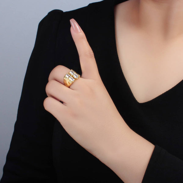 24K Gold Filled Double Baguette CZ Signet Wrap Ring