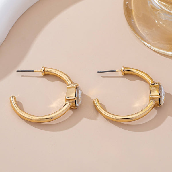 Solitaire Crystal Gold Hoop Earrings