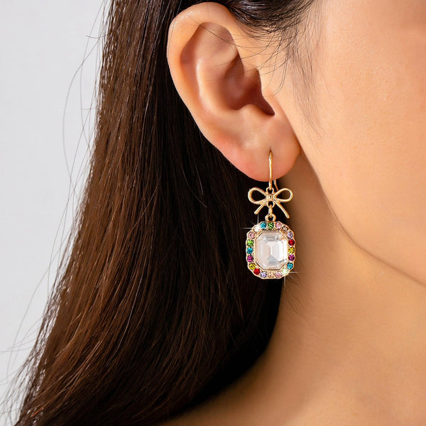 JOSSLYN by wall to wall - Bow & Emerald-Cut Rainbow Crystal Drop Earrings | 80E62407