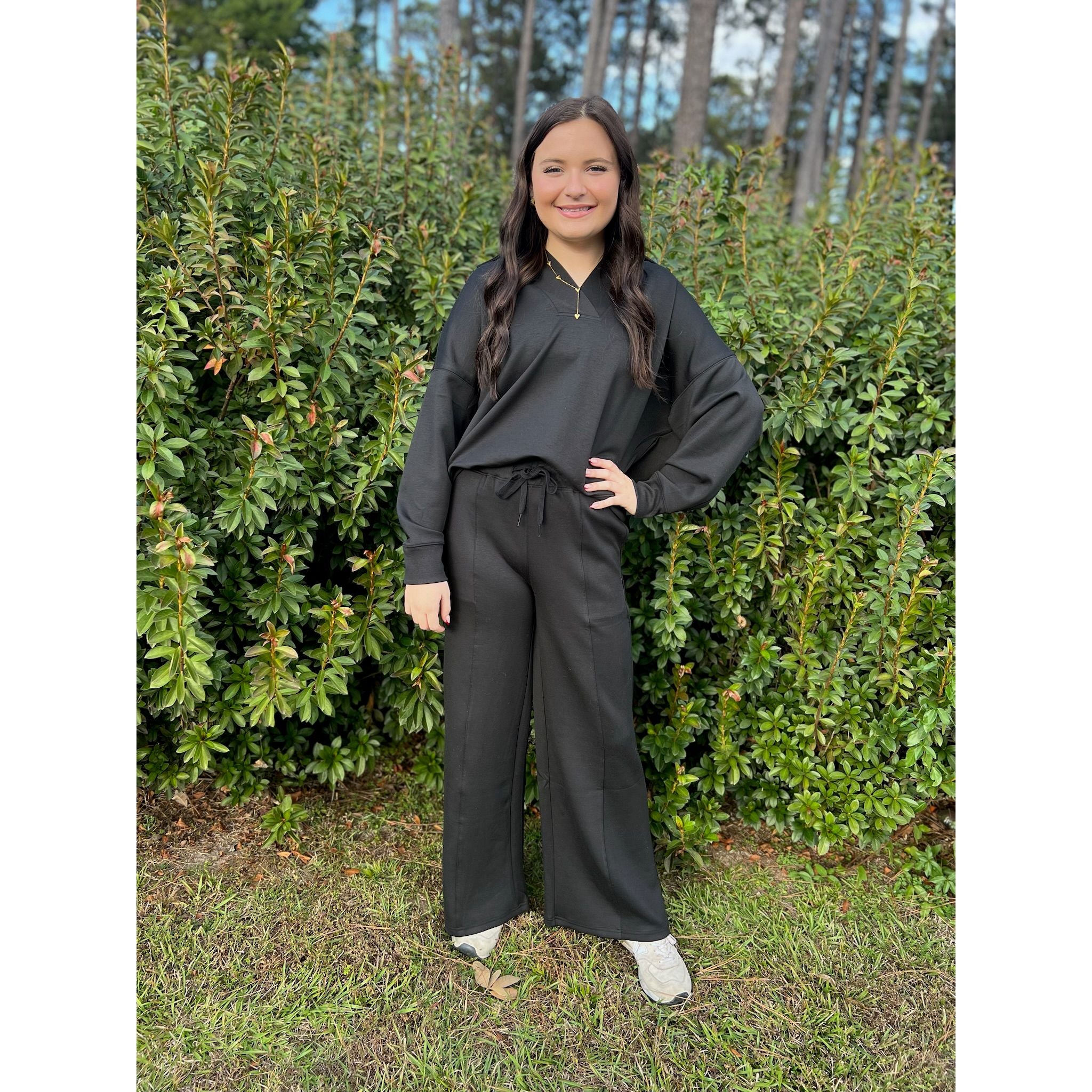 Scuba Collared Pullover & Pants Set - Black