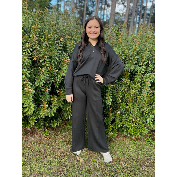 Scuba Collared Pullover & Pants Set - Black
