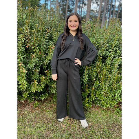 Scuba Collared Pullover & Pants Set - Black