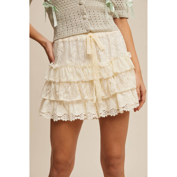 Lace Tiered Shorts with Ruffle Details