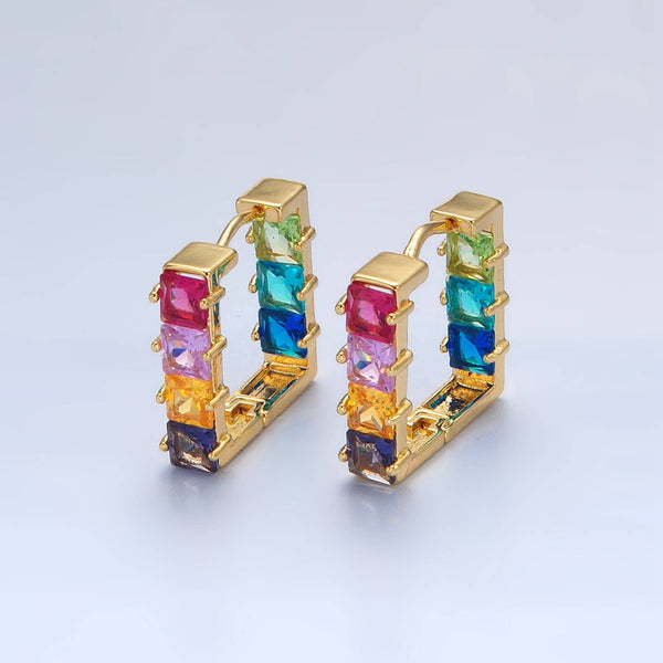 24K Gold Filled Multicolor SquareSquare Huggie Hoops
