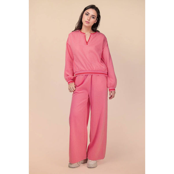 Block Band Detail Comfy Knit Top & Pants Set