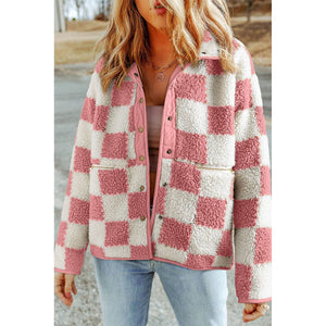 Checked Snap Button Sherpa Jacket