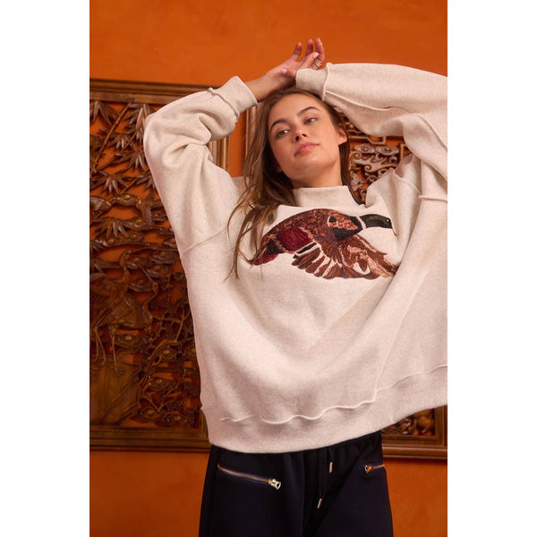 'MALLARD' Embroidered Mock-Neck Sweatshirt