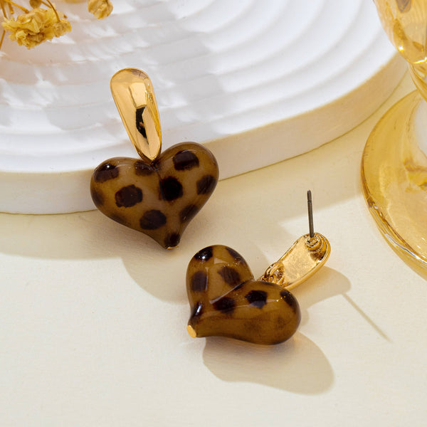JOSSLYN by wall to wall - Animal Leopard Resin Heart Drop Earrings | 80E63256