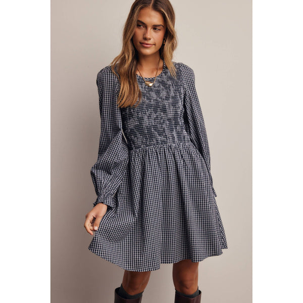 Smocked Gingham Mini Dress