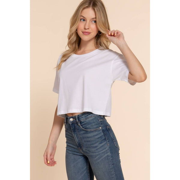 Short Sleeve Crew Neck Oversize Crop Cotton Knit Tee