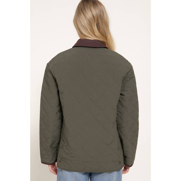 Long Sleeve Lapel Collar Quilted Puffer Jacket