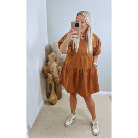 Puff Sleeve Mini Dress - Camel